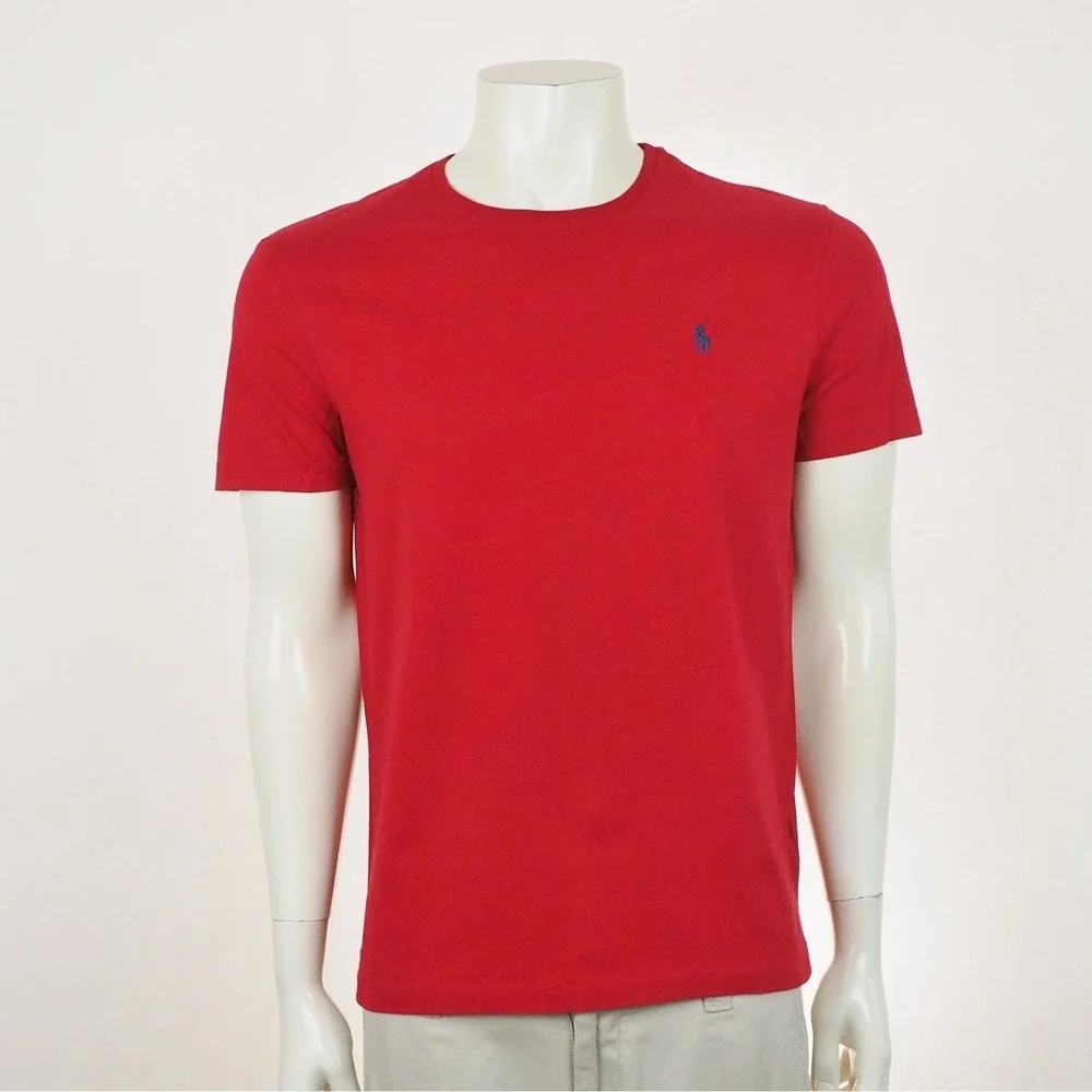 Polo Ralph Lauren Tee Shirt Mens Medium Red RL Pony Crew Cotton Blend Pullover